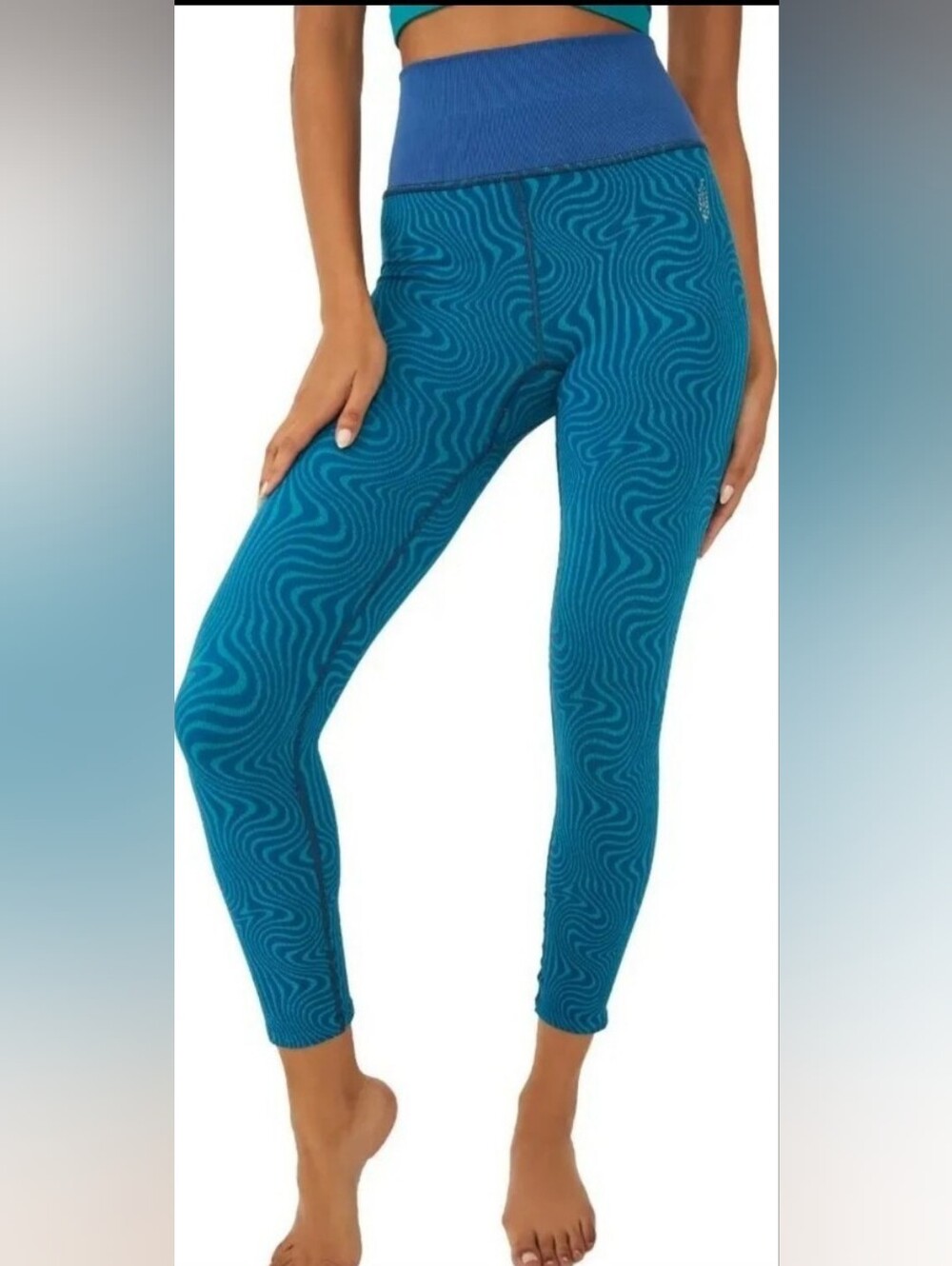 FP Movement by Free People Teal Wave-Print High-Waist Leggings